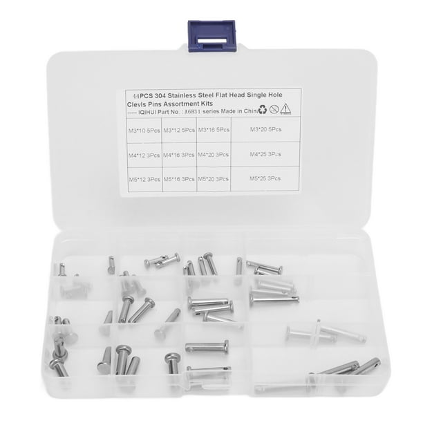 Kit surtido de pasadores de horquilla, 12 tamaños, pasador de horquilla de acero inoxidable, Kit surtido de pasadores redondos en forma de T de cabeza plana de un solo orificio para coche(44pcs)