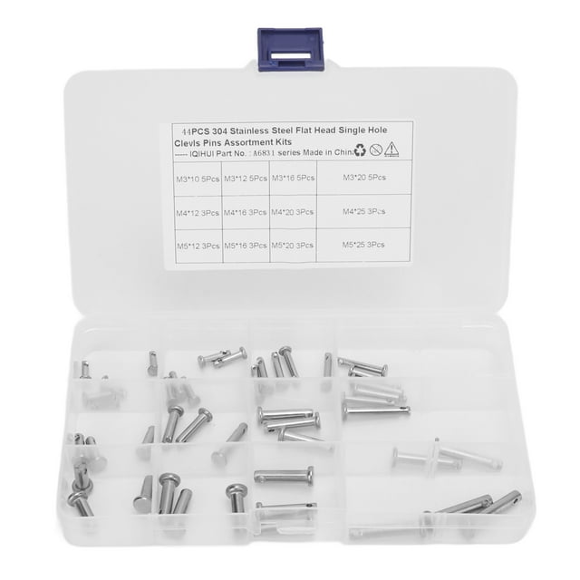 Clevis Pin Assortment Kit, Practical Flat Head Clevis Pin Rugged Rustproof T Shape With Plastic Box For Car 44pcs