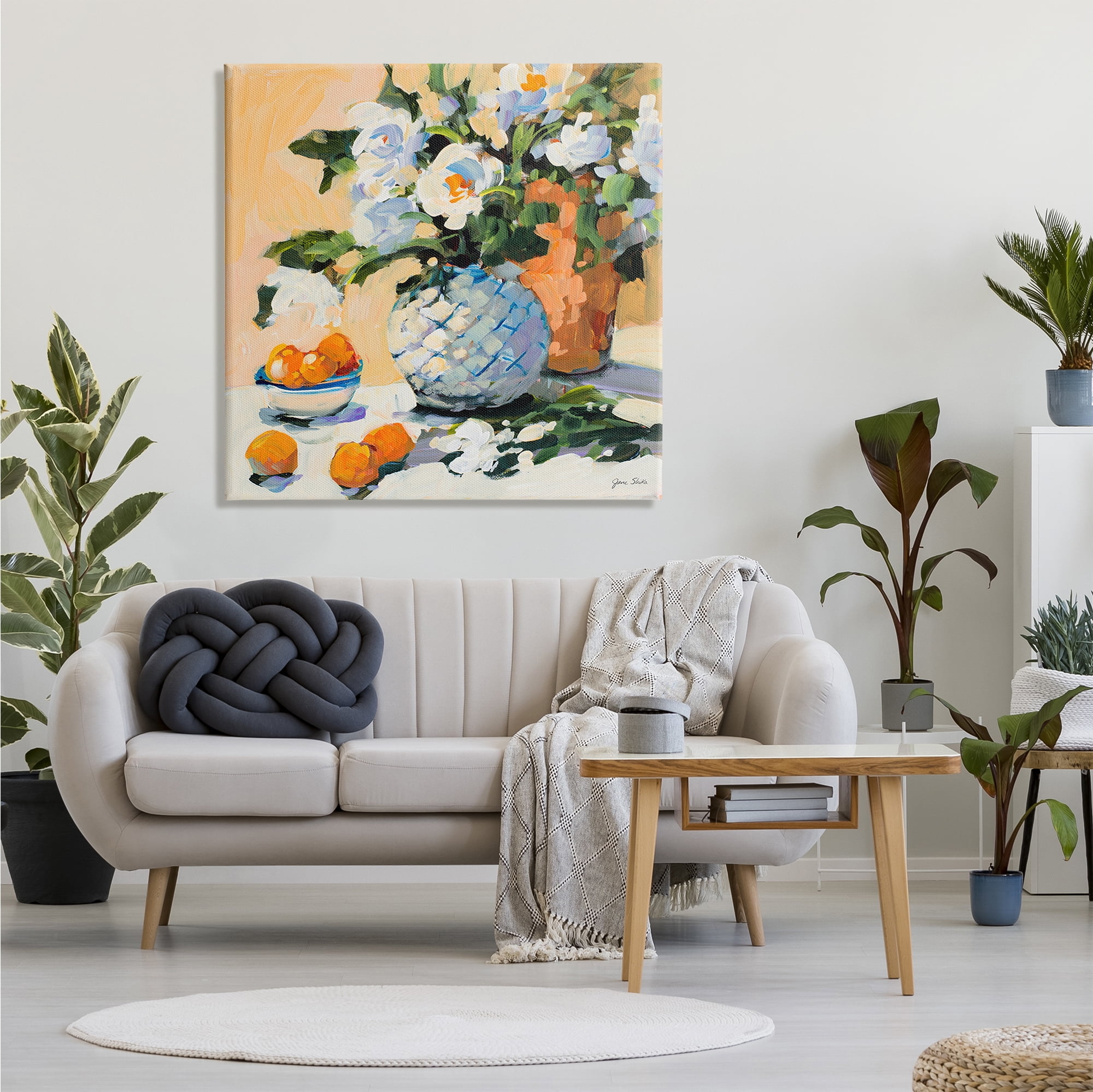 Stupell Industries Contemporary Oranges and Spring Florals Table Still Life Botanical & Floral Painting Gallery Wrapped Canvas Print Wall Art, 36 x 36
