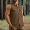 thumbnail image 4 of ZCFZJW Western Cowboy Shirts for Men Casual Sleeveless Tank Tops Lightweight Button Down Collared T-Shirts Trendy Regular Fit Solid Shirt with Double Chest Pockets Brown XXXXXL, 4 of 5