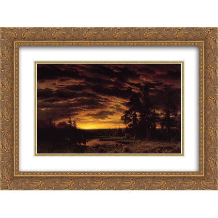Albert Bierstadt 2x Matted 24x20 Gold Ornate Framed Art Print 'Evening on the Prarie'