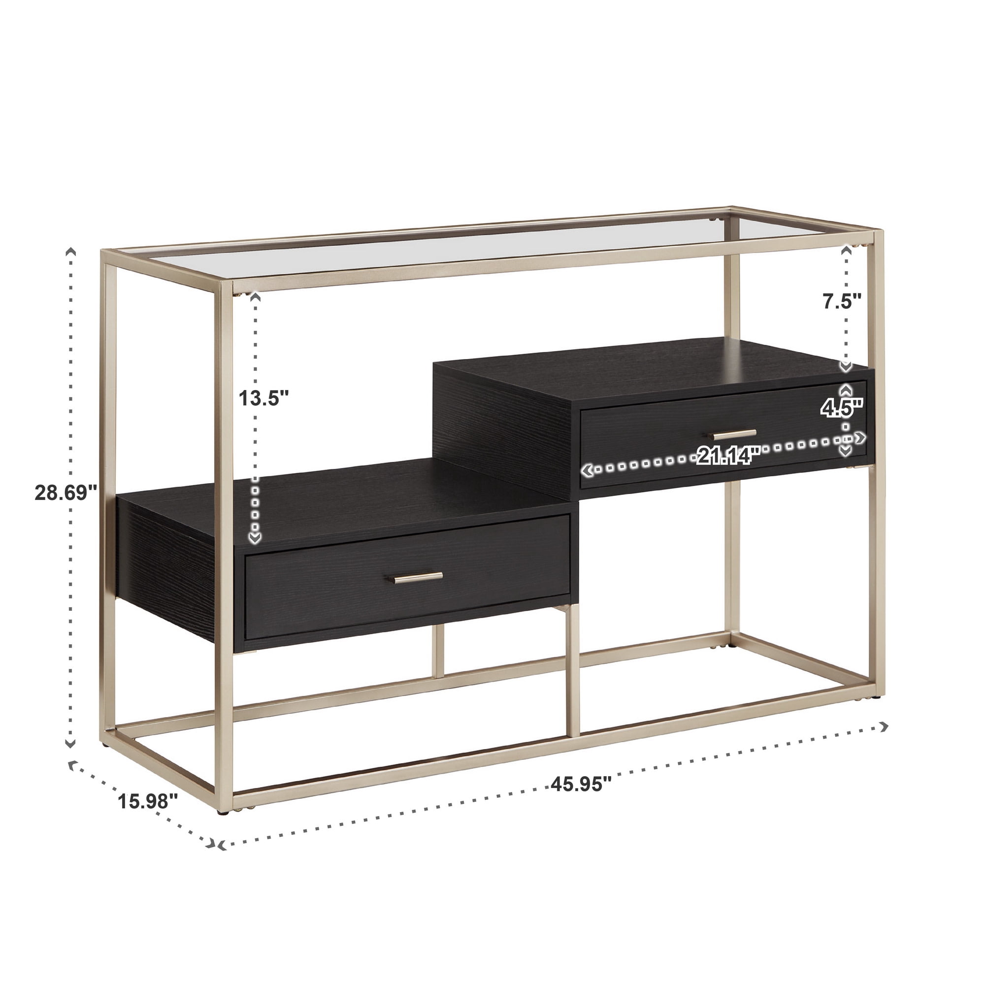 Weston Home Cava Metal and Wood Rectangular Console Table with Storage, Champagne Silver Finish