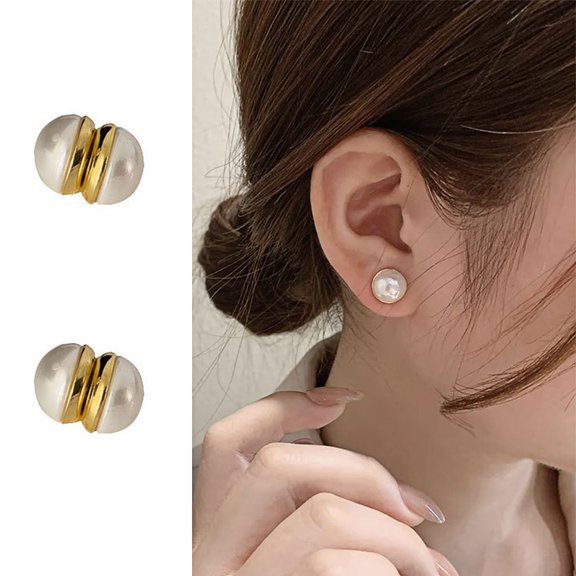 Eosunjian 1 Pair Clip Earrings No Ears Hole Strong Magnet Faux Pearl Painless Wearing Electroplating Ear Ornament Fade-resistant Magnetic Ear Clip Stud Earrings Clothing Accessories Golden
