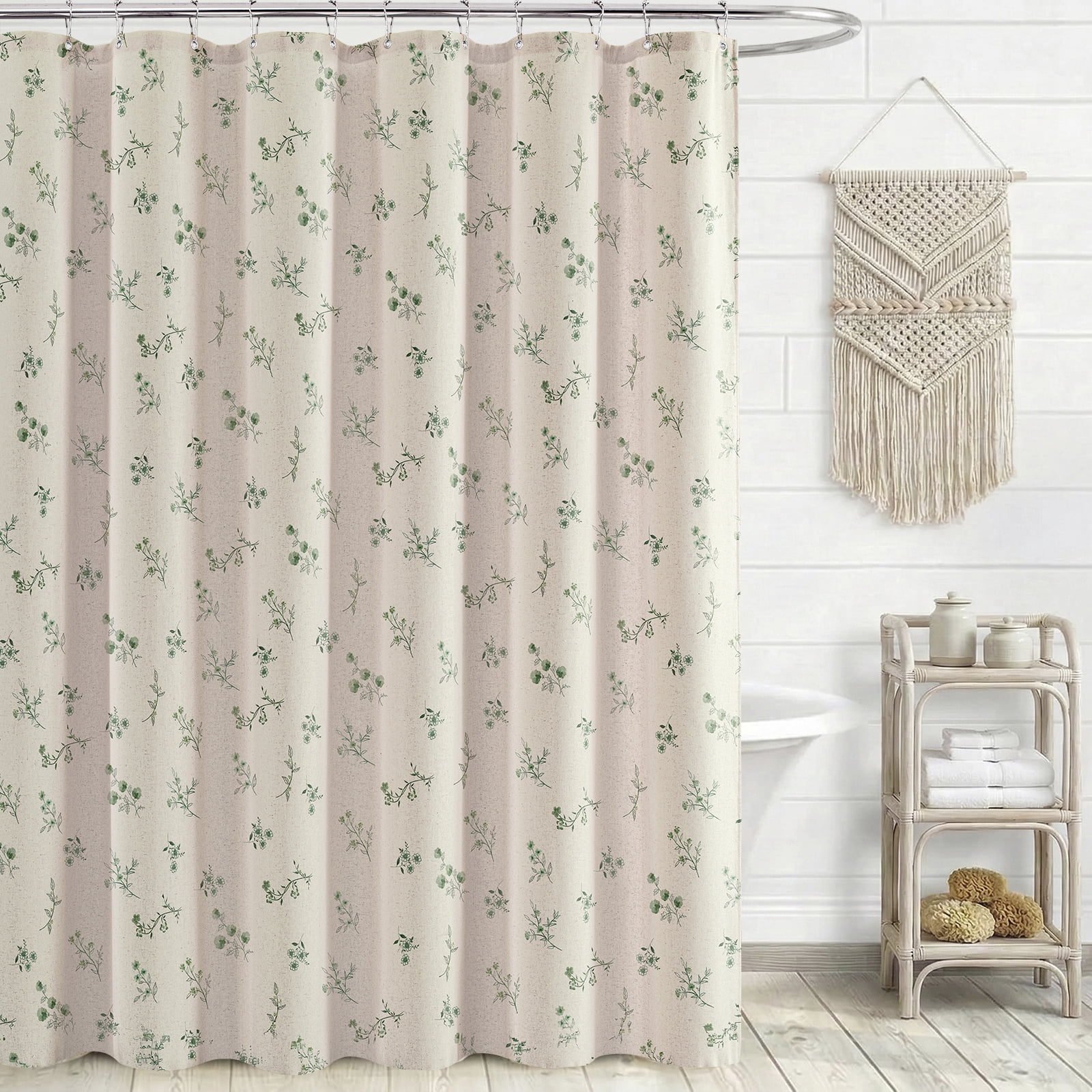 Seasonwood Floral Shower Curtain,French Country Fabric Shower Curtain for Bathroom Decor,12 Hooks,Green,72"x72"