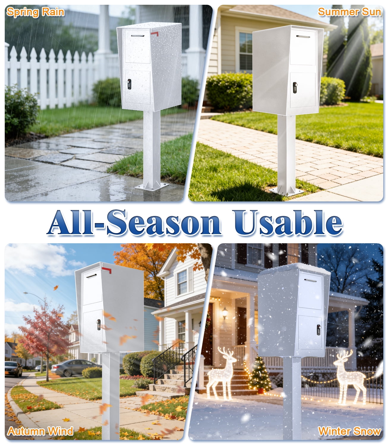 Esheno Secure Locking Mailbox Galvanized Steel with Combination Lock Key Anti Theft Rainproof for Packages Mail White