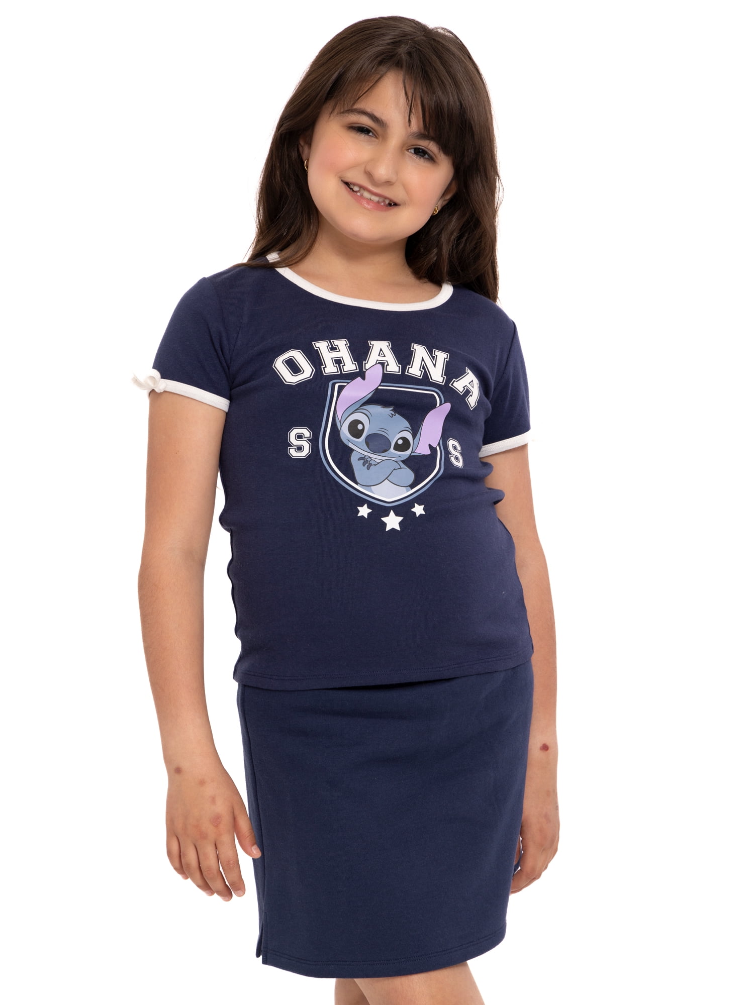 Lilo & Stitch Girls Short Sleeve Bow Detail Graphic T-Shirt, Sizes 4-16