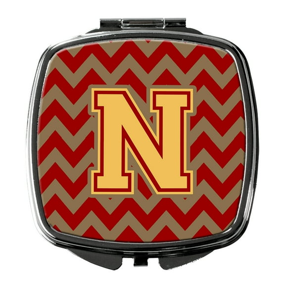 Letter N Chevron Garnet and Gold  Compact Mirror