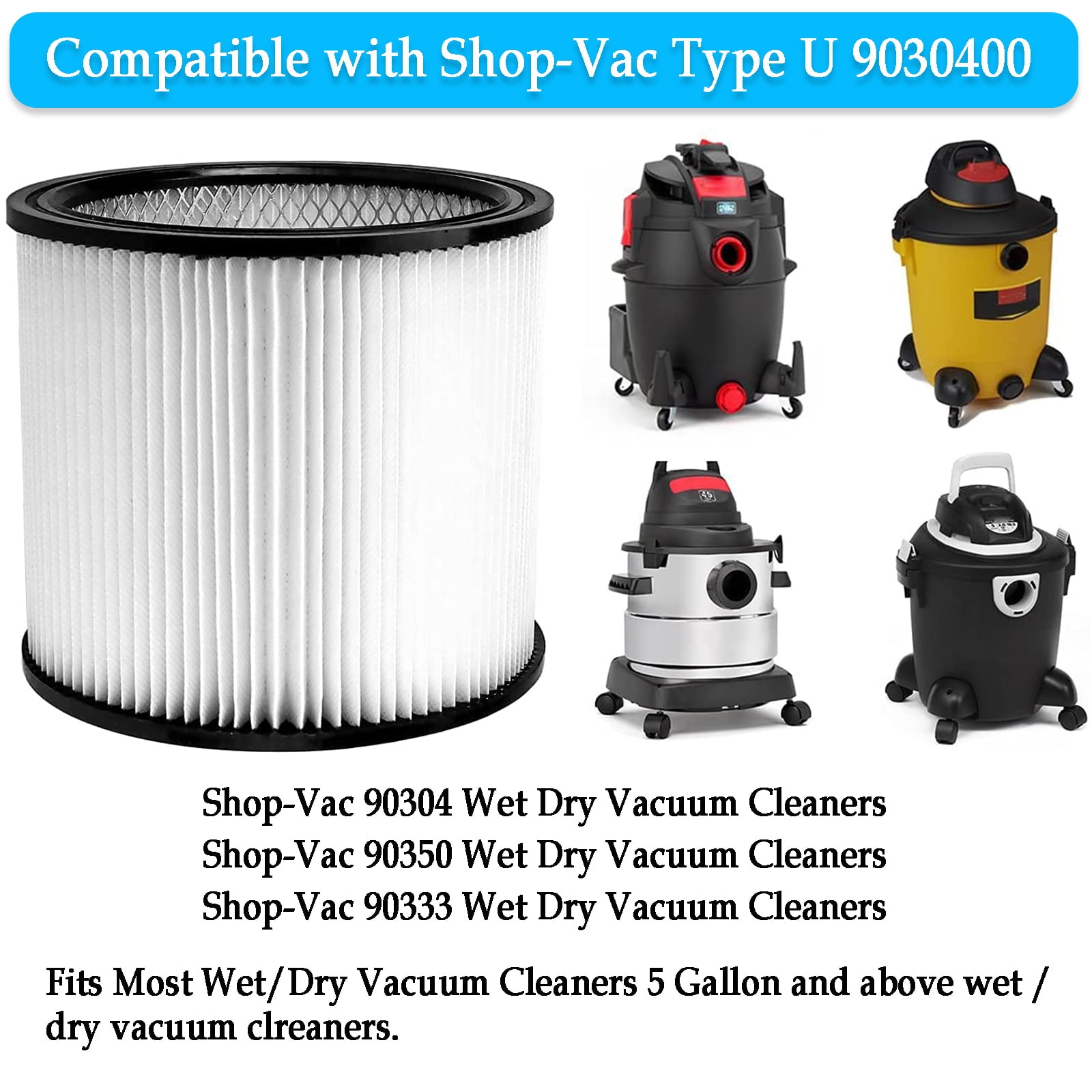 Replacement Filter For Shop Vac Filters 90304 - Perfect For WetDry Vacuum Cleaner 2 Pack