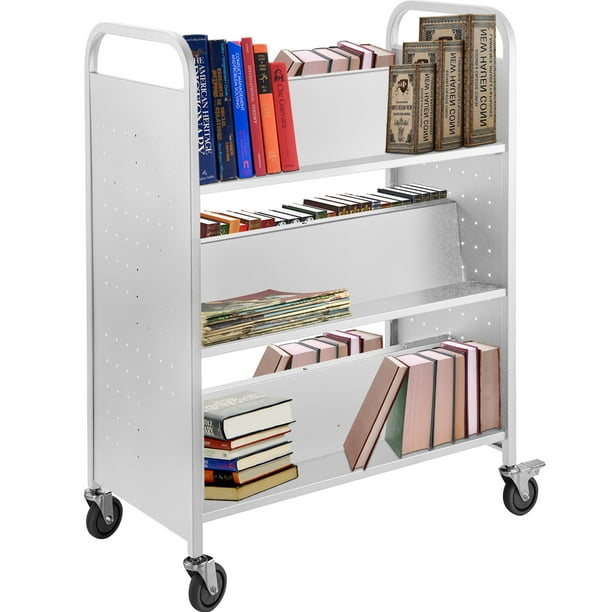 VEVORbrand Book Cart Double Sided WShaped , Rolling Book Cart with 4