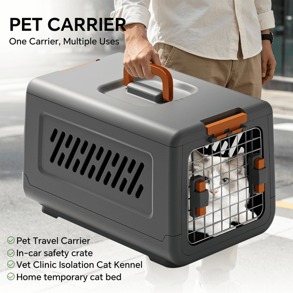 Airline Box Style Enclosed Cat Litter Box, 50×32×31.5" Large Cat Toilet with Top Handle, Anti-Splash Odor Control, Ventilated Detachable Plastic Litter Pan for Indoor Cats