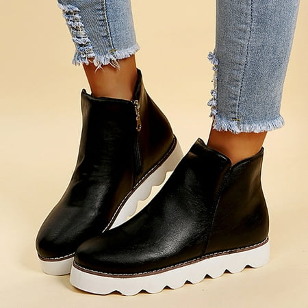 

Alueeu Women s Ankle Boots Color Zipper Women Toe Toe Short Non Slip Booties Round Round Flat Solid Shoes Women s Boots