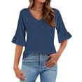 thumbnail image 6 of ZHENHONG Long Sleeve T Shirt Women 3/4 Length Sleeves Womens Tops Blouses For Women Casual Tops Trendy Shirts Spring Clothes 2025,Blue Women Blending Shirts XXXL, 6 of 6