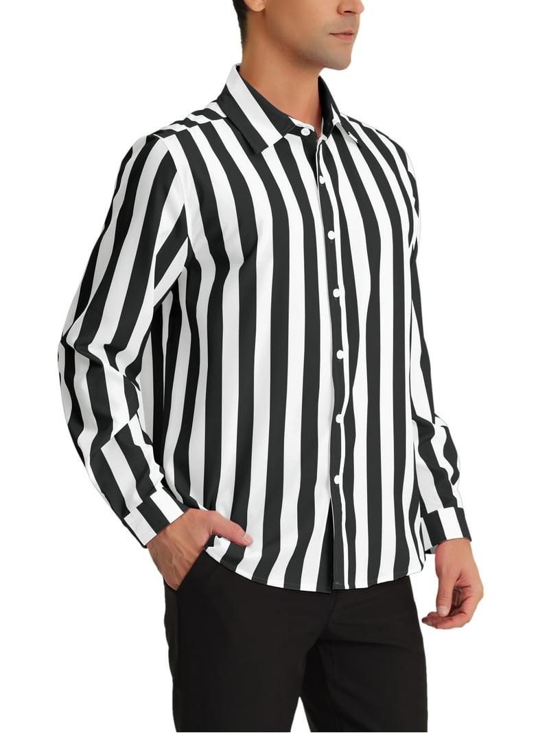 black and white pinstripe dress shirt Unique Bargains Men's Casual Striped Long Sleeves Button Down Dress Shirts  M Black White