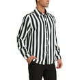 thumbnail image 4 of INSPIRE CHIC Men's Shirts Vertical Striped Long Sleeve Button Up Regular Fit Casual Shirt M Black White, 4 of 7
