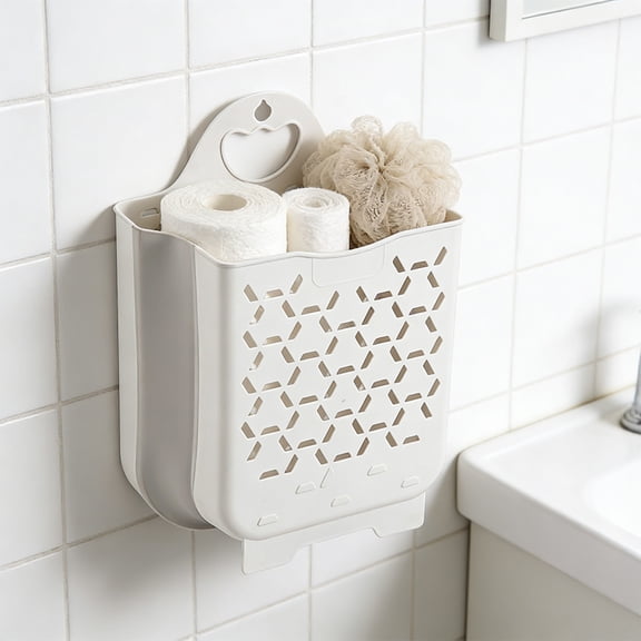 Foldable Laundry Basket, Wall Mounted Dirty Clothes Hamper, Large Capacity Storage Bin for Bathroom, White S