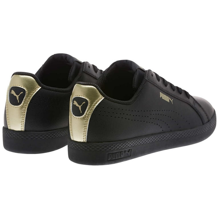 Puma Womens Perforated Metallic Leather Sneaker Black Gold 9.5