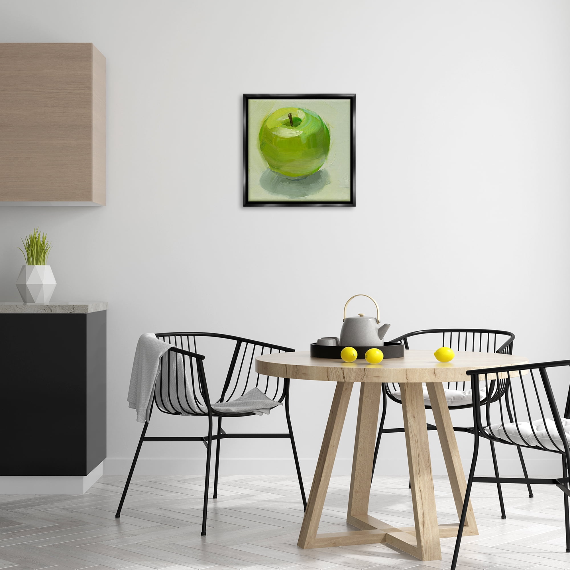Stupell Industries Juicy Green Apple Food & Beverage Painting Black Floater Framed Canvas Art Print Wall Art, 18 x 18