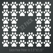 Dog Paw Prints 32-Pack | Each paw 2.5-Inches By 2.25-Inches | White Vinyl