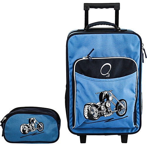 Obersee - Kids Blue Motorcycle 2-piece Carry On Upright and Toiletry Bag Set