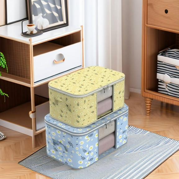 Tyidzon Storage Bags, Clothes Storage Bins Clear Window Foldable Closet Organizers Storage Containers with Reinforced Handle for Closet, Dorm, Pillows, Bedding, Clothes, Blankets 72L Blue