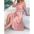 thumbnail image 2 of EASYBRA Women Off Shoulder Pleated Waist A Line Maxi Dress Short Sleeve Summer Casual Elegant Dress, 2 of 7
