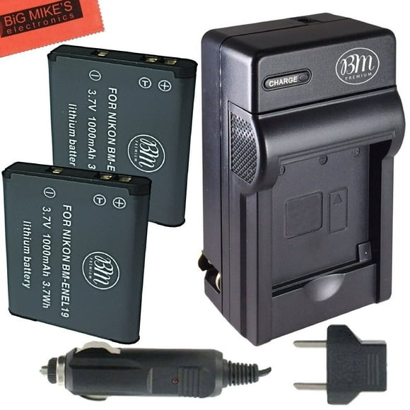 BM Premium 2 Pack de Batteries EN-EL19 et Chargeur de Batterie pour Certains Appareils Photo Numériques Nikon Coolpix