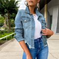 thumbnail image 3 of Vedolay Fall Tops for Women Womens Jean Jackets Distresse Oversized Stretch Button Up Cropped Coats,Light Blue M, 3 of 4
