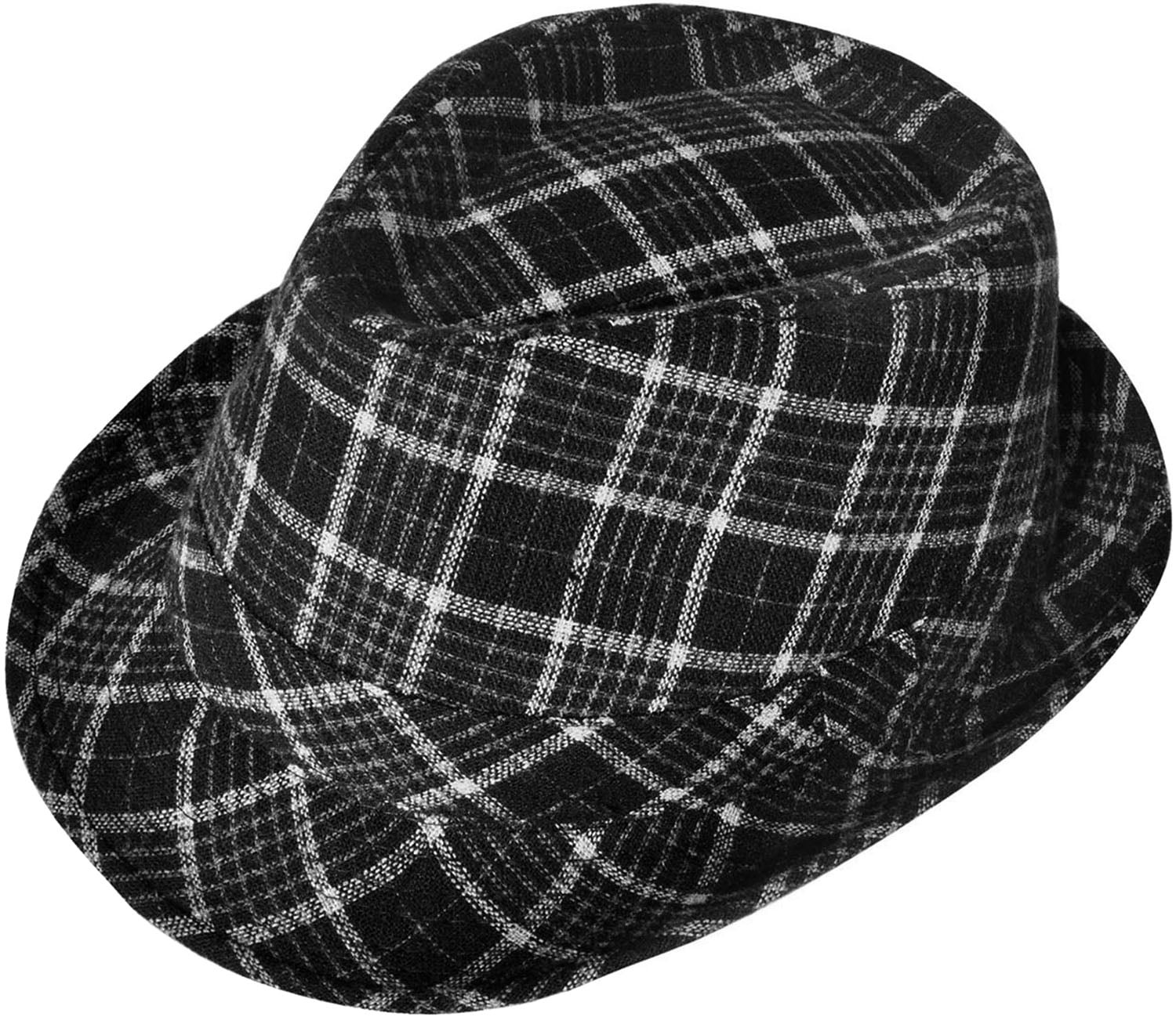 Short Brim Teardrop Crown Wool Blend Fedora Hat 3077_Grey/Black