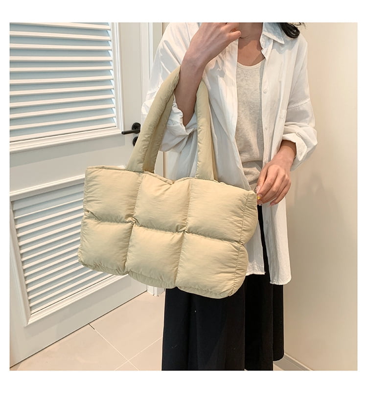 Puffer Tote Bag for Women, Large Quilted Puffy Handbag Lightweight Satchel Purse for Work Travel Gym Shop