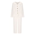 thumbnail image 2 of Lovskoo Women's Cute 2 Piece Pajamas Outfit Fuzzy Fleece Solid Color Pajama Set Soft Warm Sleepwear Loungwear C-Beige, 2 of 7