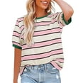 thumbnail image 2 of Womens Tops Womens Summer Tops 2025 Striped Color Block Short Sleeve T Shirts Crewneck Casual Loose Basic Tee Blouses Shirts for Women, 2 of 4