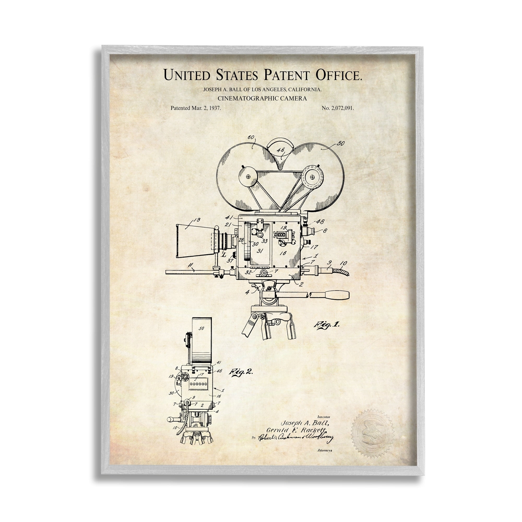 Stupell Industries Cinematographic Camera Patent Detailed Blueprint Design Framed Wall Art, 16 x 20, Design by Karl Hronek