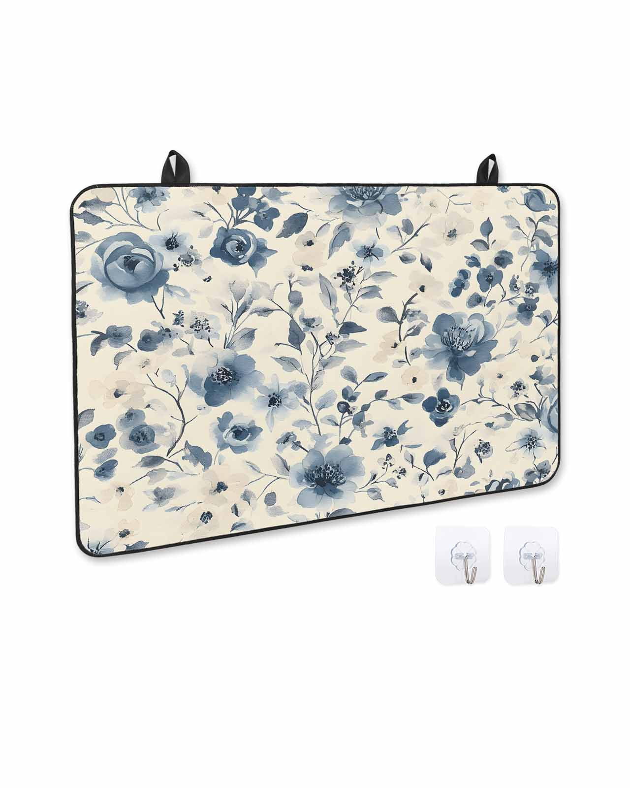 nqOlkjepod Large Induction Cooktop Protector Mat 24"x21", Botanicals Flower Stove Top Covers for Electric Stove, Blue Wildflower Garden Motifs Floral Stove Burner Cover Mats, Glass Top Stove Cover