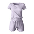 thumbnail image 4 of BUIGTTKLOP Women Pajama Sets Short Sleeve Shirts Ruffle Hem Shorts Sleepwear 2 Piece Lounge Shorts Set, 4 of 6