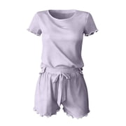 Naittoop Womens Pajamas 2 Piece Pjs Short Sleeve Sleepwear Set Summer Soft Pajamas Set Ruffle Flowy Casual Lounge Sets