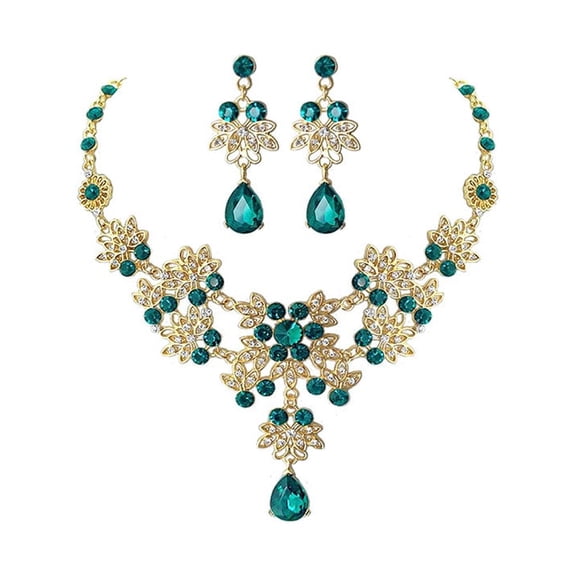IBASETOY 1 Set Party Accessories Women Necklace And Earring Earrings Rhinestone Jewelry Green