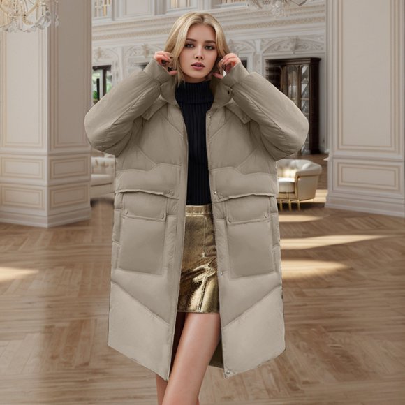 MKLEKYY Red Winter Jacket Women Oversized Mid Length Down Jacket for Women Winter Thickened Hooded Coat