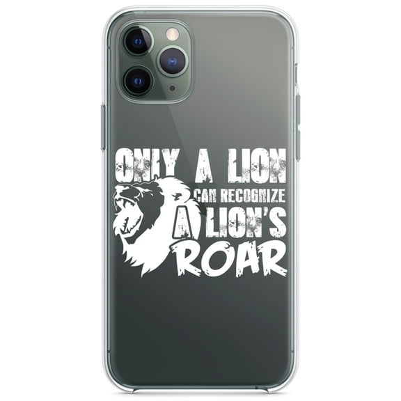 DistinctInk Clear Shockproof Hybrid Case for iPhone 13 Pro MAX (6.7" Screen) - TPU Bumper Acrylic Back Tempered Glass Screen Protector - Only a Lion Recognize Lion's Roar
