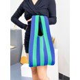 thumbnail image 3 of Bolso de mano tejido con rayas contrastantes, bolso de mano tejido portátil, bolso de compras Tide, 3 of 5