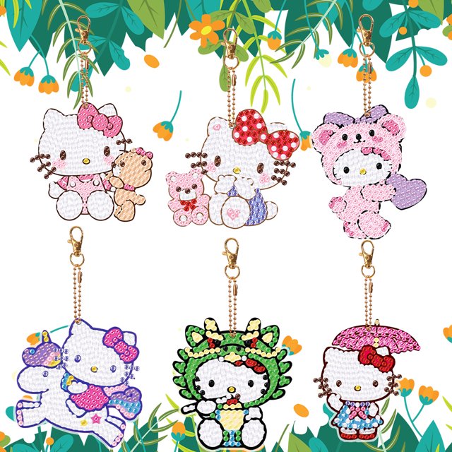 Cuadros Decorativos Llaveros de arte de diamantes Wdftyju Llaveros de gemas hechos a mano Colgante de bolso de dama KT Cat
