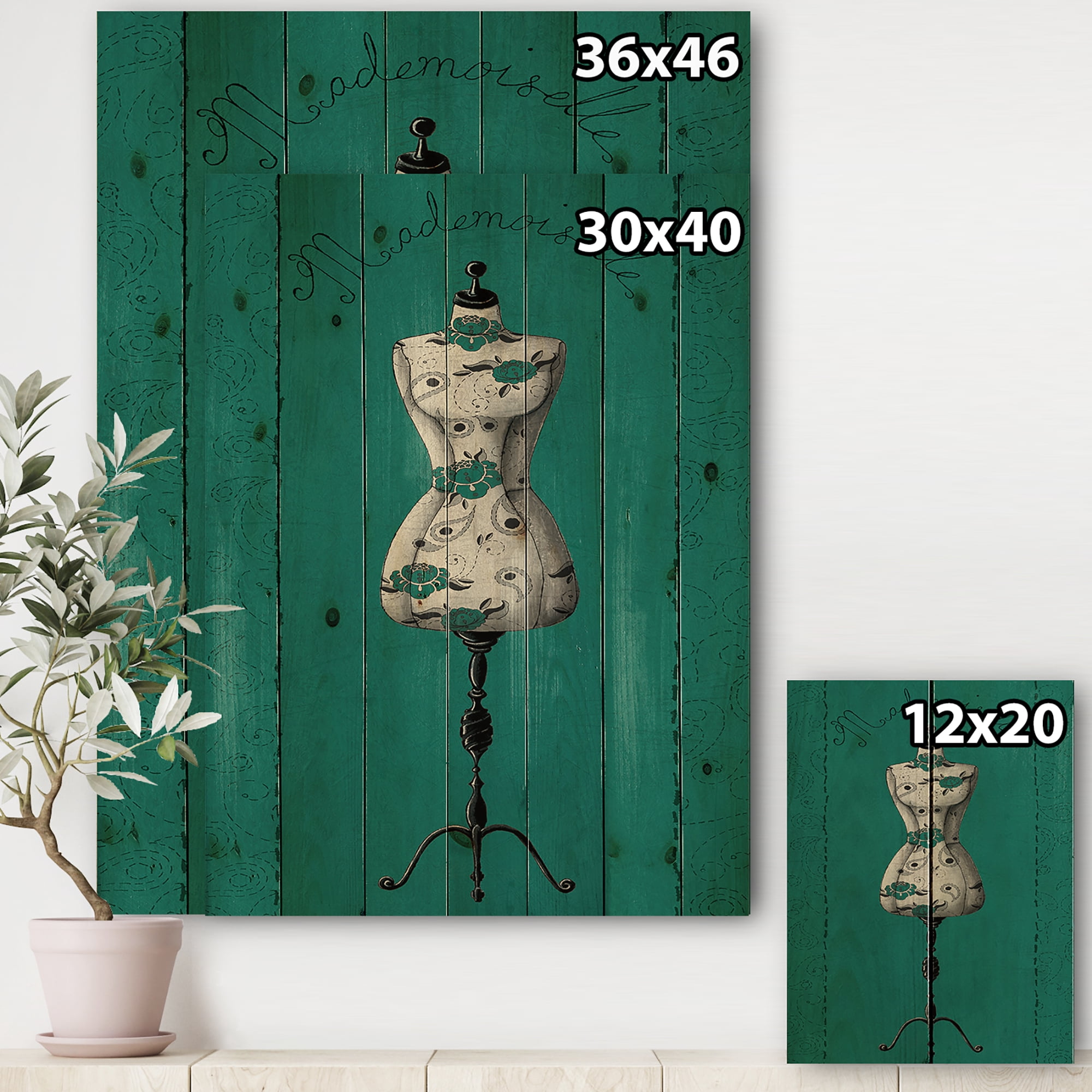 Designart 'French Fashion Couture III' Fashion Print on Natural Pine Wood