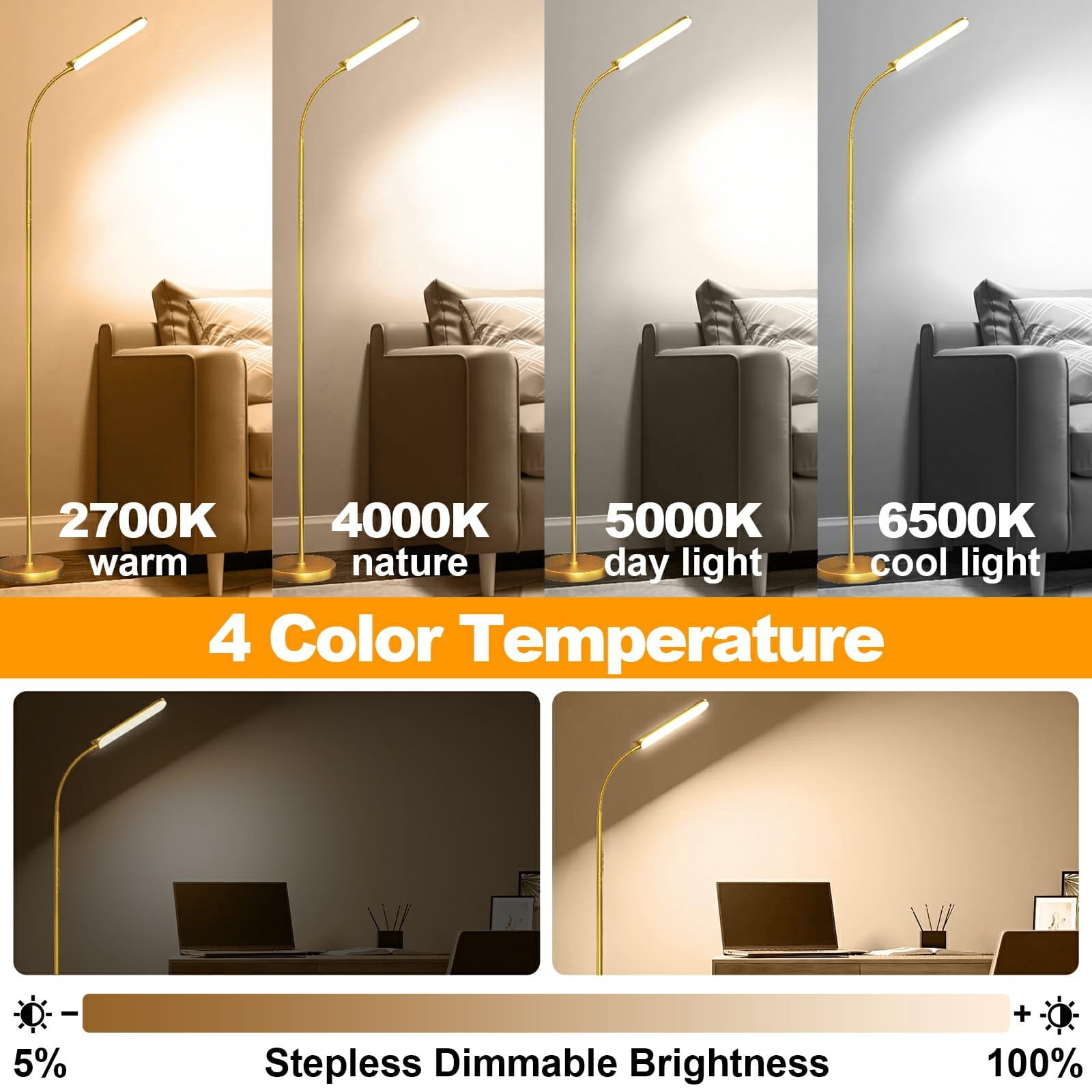 Floor Lamp  18w 1800lm Bright Led Lamps For Living Room Bedroom Dimmable Timing Eye Caring Reading Standing With Remote & Works Smart Plug