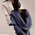thumbnail image 2 of Hontri Wraps for Women Utrum Knitted Cable Wrap for Women Cropped Sweater Womens Wrap Sweater Knitted Scarf with Sleeves Knitted Wrap Shawl Wraps for Women Navy 1, 2 of 5
