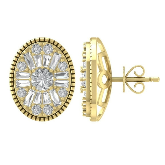 10K Yellow Gold Round and Baguette Diamond Stud Earrings (1 1/4 cttw, I-J Color, I2-I3 Clarity)
