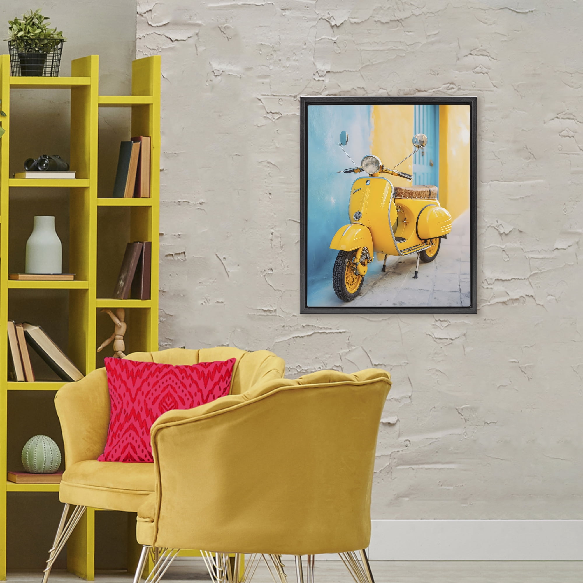 Stupell Industries Sunny Ride Vintage Moped Black Framed Floater Canvas Wall Art, design by Franklyn Gregory