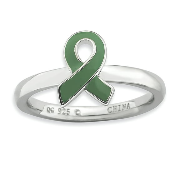 Sterling Silver Green Enameled Awareness Ribbon Ring