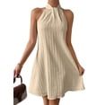 thumbnail image 2 of Women'S Pearl Beaded Halter Twist Sleeveless Pleats Dress A Line Short Dress Color S, 2 of 9