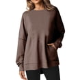 thumbnail image 2 of Annhoo Crewneck Sweatshirts Women Casual Long Sleeve Fall Pullover Shirts Solid Color Loose Blouses with Pockets, 2 of 6