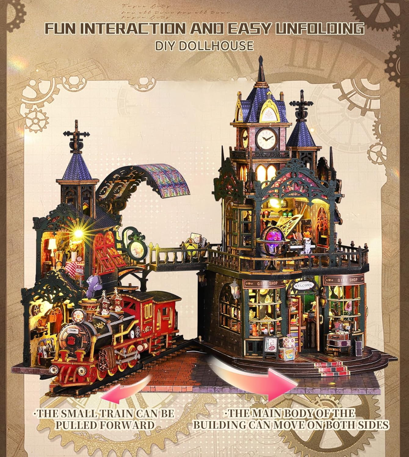 DIY Miniature House Kit, DIY Dollhouse Kit for Adults to Build, Mini House Kit with LED, Wood 3D Puzzles Tiny House Book Nook, Ideal Gifts for Birthday, Christmas