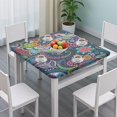 thumbnail image 3 of Blue Pioneer Flower and Paisley Pattern Square Fitted Tablecloth with Elastic Edge,Square Table Cover,Washable Elastic Table Cover for Home Kitchen Party Decor 34"x34", 3 of 6